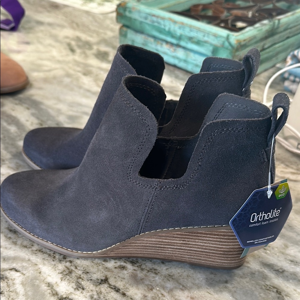 TOMS Black Suede Ankle Boots
